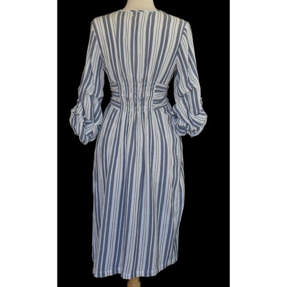 Vintage Y2K Max Studio Blue Stripe Day Dress, Faux Wrap Bodice, New with Tags S - Picture 6 of 9